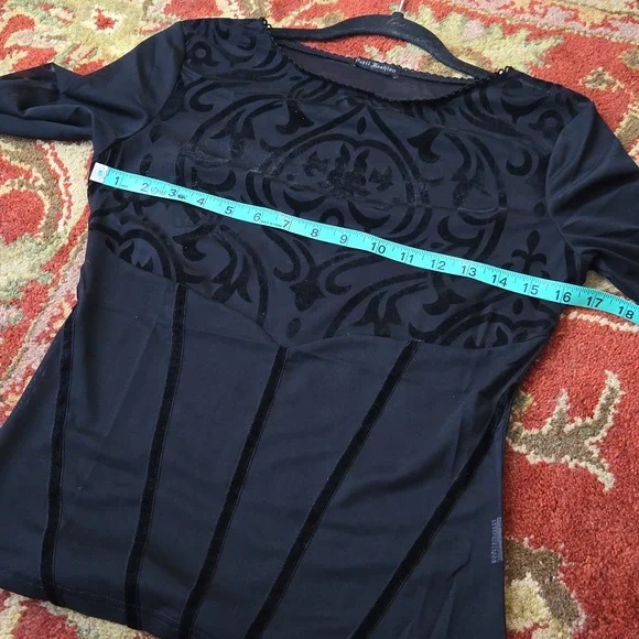 Devil Fashion Gothic Damask black sheer & velvet long sleeve top - Picture 8 of 12